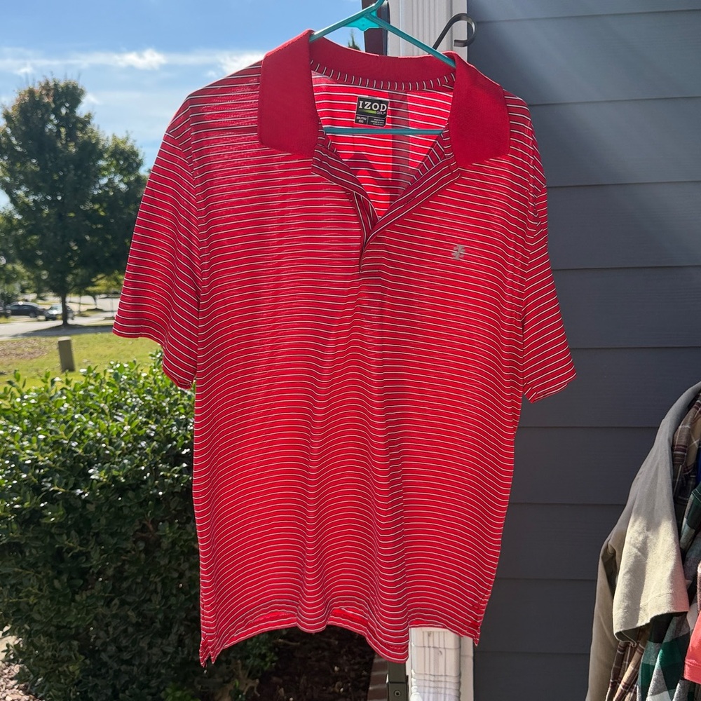 Izod Golf Red and White Striped Polo